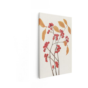Artaza Canvas Schilderij Rode Bessen - 40x60 cm - Wanddecoratie Herfst - Muurdecoratie Botanisch - Vintage Schilderijen Natuur