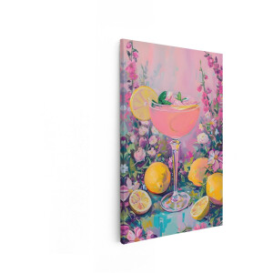Artaza Canvas Schilderij Cocktail - 60x90 cm - Wanddecoratie Bloemen Stilleven - Muurdecoratie Kleurrijk - Decoratie Roze Woonkamer