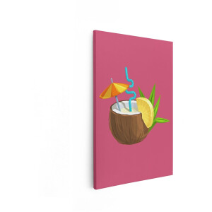 Artaza Canvas Schilderij Tropische Cocktail - 60x90 cm - Wanddecoratie Ananas - Muurdecoratie Kokosnoot - Decoratie Palmblad Jungle
