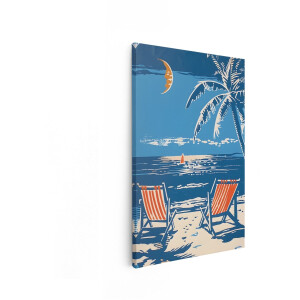 Artaza Canvas Schilderij Strand - 80x120 cm - Wanddecoratie Zee - Muurdecoratie Palmboom - Vintage Schilderijen Op Canvas