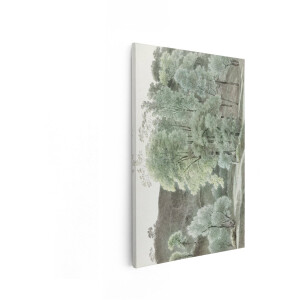 Artaza Canvas Schilderij Bos - 80x120 cm - Wanddecoratie Landschap - Muurdecoratie Natuur - Decoratie Bomen Groen - Vintage Aquarel