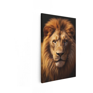 Artaza Canvas Schilderij Machtige Leeuw met Gouden Manen Kijkt Intens in de Camera - 60x90 cm - Wanddecoratie Woonkamer - Schilderijen - Muurdecoratie