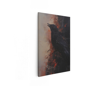 Artaza Canvas Schilderij Kraai - 60x90 cm - Wanddecoratie Abstract - Muurdecoratie Vogels - Decoratie Zwart Rood - Schilderijen Op Canvas
