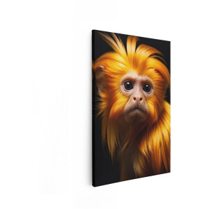 Artaza Canvas Schilderij Aap - 20x30 cm - Wanddecoratie Gouden Leeuwaapje - Muurdecoratie Natuur - Schilderijen Op Canvas Dieren - Goud