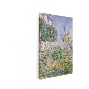 Artaza Canvas Schilderij Zomerse Tuin met Bloemen en een Huis - Geschilderd in Aquarel - 80x120 cm - Groot - Wanddecoratie Woonkamer - Schilderijen - Muurdecoratie