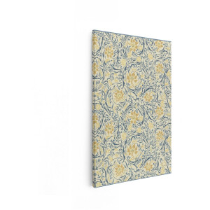 Artaza Canvas Schilderij Vintage Bloemenbehangpatroon met Gele Bloemen en Blauwe Ranken - 20x30 cm - Klein - Wanddecoratie Woonkamer - Schilderijen - Muurdecoratie