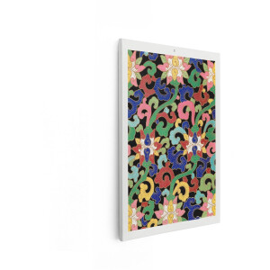 Artaza Canvas Schilderij Levendig Chinees Bloemenpatroon met Gedetailleerde Ranken op Zwarte Achtergrond - 20x30 cm - Klein - Wanddecoratie Woonkamer - Schilderijen - Muurdecoratie