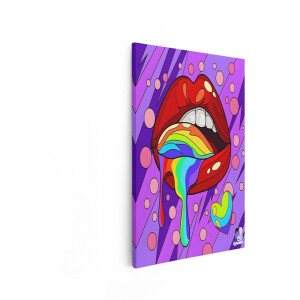 Artaza Canvas Schilderij Lippen - 20x30 cm - Wanddecoratie Pop Art - Muurdecoratie Abstract Kleurrijk - Schilderijen Op Canvas Regenboog