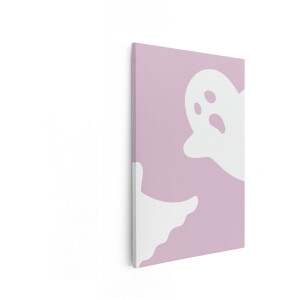 Artaza Canvas Schilderij Schattige Witte Spoken op een Zachte Paarse Achtergrond - Halloween Thema - 40x60 cm - Wanddecoratie Woonkamer - Schilderijen - Muurdecoratie