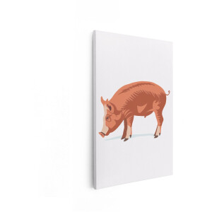 Artaza Canvas Schilderij Een Schattig Varken met een Roodbruine Vacht Staat op een Witte Achtergrond - 60x90 cm - Wanddecoratie Woonkamer - Schilderijen - Muurdecoratie