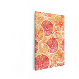 Artaza Canvas Schilderij Levendige Aquarel Citrusvruchten - Sinaasappel en Grapefruit Plakjes op Oranje Achtergrond - 60x90 cm - Wanddecoratie Woonkamer - Schilderijen - Muurdecoratie