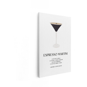 Artaza Canvas Schilderij Klassieke Espresso Martini Cocktail met Recept en Garnering van Koffiebonen - 20x30 cm - Klein - Wanddecoratie Woonkamer - Schilderijen - Muurdecoratie