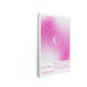 Artaza Canvas Schilderij Astrologisch Teken Gemini met Maan en Roze Gradiënt Achtergrond - 80x120 cm - Groot - Wanddecoratie Woonkamer - Schilderijen - Muurdecoratie