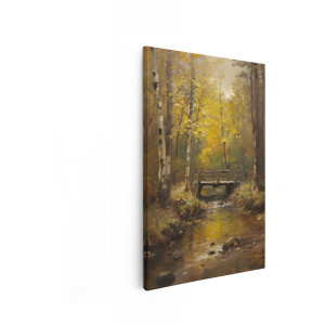 Artaza Canvas Schilderij Schilderachtige Bosbrug over Kabbelend Beekje in Herfstkleuren - 80x120 cm - Groot - Wanddecoratie Woonkamer - Schilderijen - Muurdecoratie