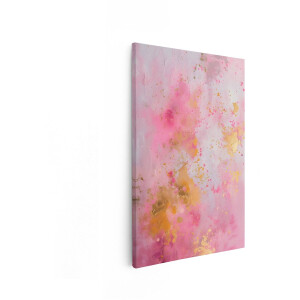 Artaza Canvas Schilderij Abstract - 60x90 cm - Wanddecoratie Goud - Muurdecoratie Modern - Decoratie Roze Verfspatten