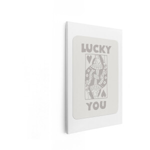 Artaza Canvas Schilderij Lucky You Speelkaart - 80x120 cm - Wanddecoratie Hartenkoningin - Muurdecoratie Vintage - Decoratie Tekst Retro