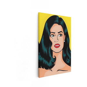 Artaza Canvas Schilderij Pop Art Vrouw met Tranen in haar Ogen en een Gele Achtergrond - 20x30 cm - Klein - Wanddecoratie Woonkamer - Schilderijen - Muurdecoratie