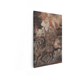 Artaza Canvas Schilderij Chinese Krijgsheer - 80x120 cm - Wanddecoratie Oosters - Muurdecoratie Paarden - Decoratie Strijder Te Paard