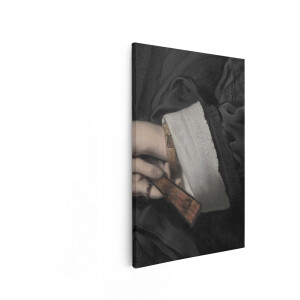 Artaza Canvas Schilderij Gedetailleerd Schilderij van een Vrouw Die een Waaier Vasthoudt met een Ring - 80x120 cm - Groot - Wanddecoratie Woonkamer - Schilderijen - Muurdecoratie