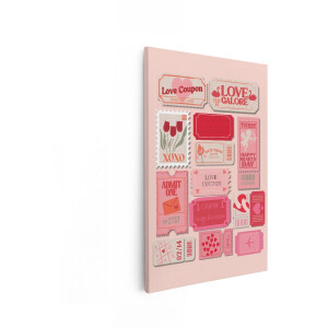 Artaza Canvas Schilderij Verzameling Valentijnsdag Tickets en Coupons met Liefdesthema - 20x30 cm - Klein - Wanddecoratie Woonkamer - Schilderijen - Muurdecoratie