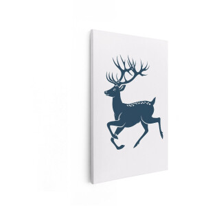 Artaza Canvas Schilderij Een Majestueuze Hert met Grote Geweien in Volle Galop op een Witte Achtergrond - 80x120 cm - Groot - Wanddecoratie Woonkamer - Schilderijen - Muurdecoratie
