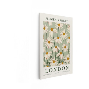 Artaza Canvas Schilderij Bloemenmarkt Poster met Madeliefjes en de Tekst London - 60x90 cm - Wanddecoratie Woonkamer - Schilderijen - Muurdecoratie