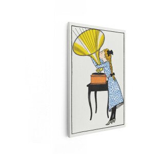 Artaza Canvas Schilderij Grammofoon - 20x30 cm - Vintage Wanddecoratie Muziek - Muurdecoratie Meisje - Retro Schilderijen Op Canvas
