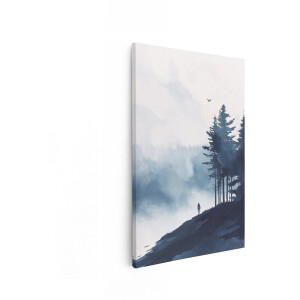 Artaza Canvas Schilderij Mistig Bos - 40x60 cm - Wanddecoratie Landschap - Muurdecoratie Natuur - Decoratie Wandelaar - Blauw