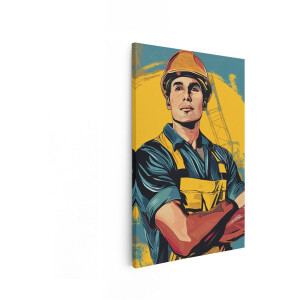 Artaza Canvas Schilderij Bouwvakker Portret - 20x30 cm - Wanddecoratie Industrieel - Muurdecoratie Popart Man - Schilderijen Op Canvas