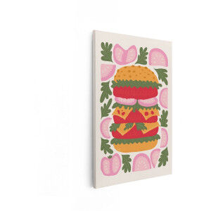 Artaza Canvas Schilderij Burger - 20x30 cm - Wanddecoratie Keuken Modern - Muurdecoratie Kleurrijk - Schilderijen Op Canvas - Roze