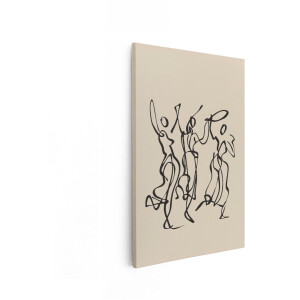 Artaza Canvas Schilderij Abstract - 40x60 cm - Wanddecoratie Line Art - Muurdecoratie Dansende Figuren - Decoratie Zwart Beige