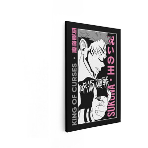 Artaza Canvas Schilderij Sukuna - 40x60 cm - Anime Wanddecoratie Jujutsu Kaisen - Muurdecoratie Zwart Wit - Decoratie Slaapkamer Roze