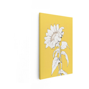 Artaza Canvas Schilderij Gedetailleerde Lijntekening van een Zonnebloem met een Gele Achtergrond - 40x60 cm - Wanddecoratie Woonkamer - Schilderijen - Muurdecoratie