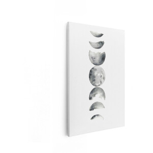 Artaza Canvas Schilderij Aquarelschildering van Maanfasen in Grijstinten en Zwart op een Witte Achtergrond - 20x30 cm - Klein - Wanddecoratie Woonkamer - Schilderijen - Muurdecoratie