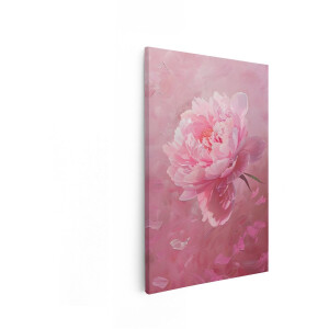 Artaza Canvas Schilderij Zachte Roze Pioenroos met Vallende Bloemblaadjes in Impressionistische Stijl - 20x30 cm - Klein - Wanddecoratie Woonkamer - Schilderijen - Muurdecoratie