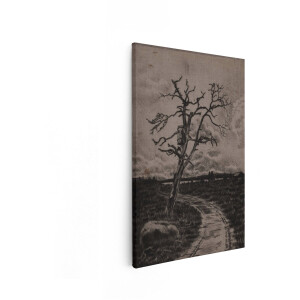 Artaza Canvas Schilderij Landschap - 80x120 cm - Wanddecoratie Kale Boom - Muurdecoratie Vintage - Decoratie Zwart Wit Natuur