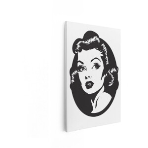 Artaza Canvas Schilderij Iconische Zwart-Wit Illustratie van een Pop-Art Vrouw met Retro Kapsel - 80x120 cm - Groot - Wanddecoratie Woonkamer - Schilderijen - Muurdecoratie