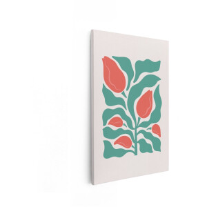 Artaza Canvas Schilderij Abstracte Tulpen met Bladeren in een Moderne - Minimalistische Stijl - 40x60 cm - Wanddecoratie Woonkamer - Schilderijen - Muurdecoratie