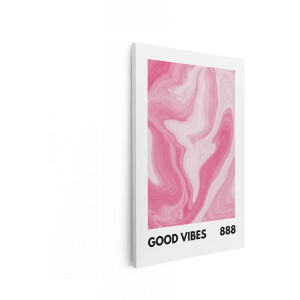 Artaza Canvas Schilderij Abstracte Roze Marmeren Textuur met Tekst "Good Vibes 888" - 80x120 cm - Groot - Wanddecoratie Woonkamer - Schilderijen - Muurdecoratie