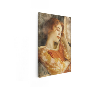 Artaza Canvas Schilderij Vrouw - 60x90 cm - Wanddecoratie Vintage - Muurdecoratie Romantisch - Decoratie Slaapkamer - Goud