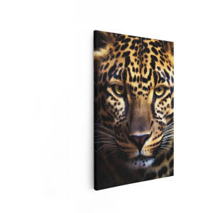 Artaza Canvas Schilderij Close-Up Portret van een Luipaard met Gele Ogen en Kenmerkende Vlekken - 40x60 cm - Wanddecoratie Woonkamer - Schilderijen - Muurdecoratie
