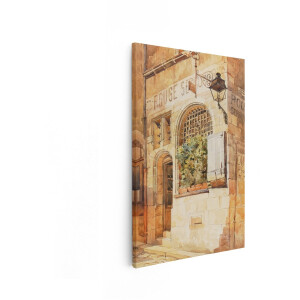 Artaza Canvas Schilderij Franse Winkelpui - 80x120 cm - Wanddecoratie Vintage - Muurdecoratie Parijs - Decoratie Aquarel Brocante