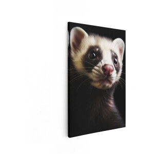 Artaza Canvas Schilderij Schattige Fret met Donkere Ogen en Roze Neus Kijkt Nieuwsgierig Naar de Camera - 60x90 cm - Wanddecoratie Woonkamer - Schilderijen - Muurdecoratie