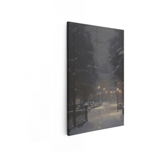 Artaza Canvas Schilderij Sfeervol Winterlandschap met Verlichte Paden en Besneeuwde Bomen - 80x120 cm - Groot - Wanddecoratie Woonkamer - Schilderijen - Muurdecoratie