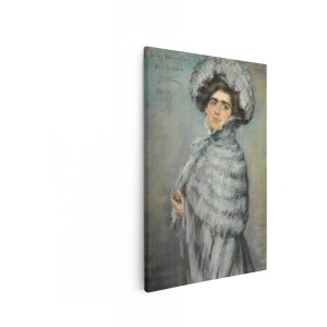 Artaza Canvas Schilderij Vrouw - 80x120 cm - Wanddecoratie Vintage Portret - Muurdecoratie Parijs 1900 - Decoratie Veren Hoed
