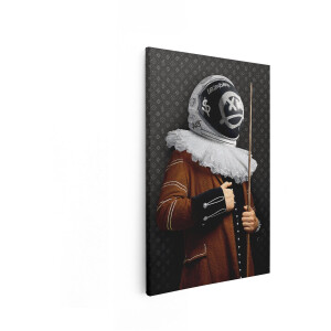 Artaza Canvas Schilderij Moderne Astronaut met Historische Kleding en Biljartkeu - Kunstzinnige Helm - 80x120 cm - Groot - Wanddecoratie Woonkamer - Schilderijen - Muurdecoratie