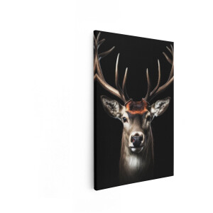 Artaza Canvas Schilderij Majestueuze Edelhert met Imposant Gewei - Frontaal Gefotografeerd tegen Zwarte Achtergrond - 20x30 cm - Klein - Wanddecoratie Woonkamer - Schilderijen - Muurdecoratie