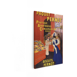Artaza Canvas Schilderij Vintage Advertentie voor Pernot-Koekjes met een Winkelier en Klant - 80x120 cm - Groot - Wanddecoratie Woonkamer - Schilderijen - Muurdecoratie