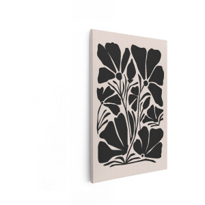 Artaza Canvas Schilderij Zwarte Bloemen in Matisse-Stijl op een Zachtroze Achtergrond - 20x30 cm - Klein - Wanddecoratie Woonkamer - Schilderijen - Muurdecoratie