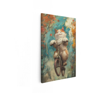 Artaza Canvas Schilderij Vrolijke Kat - 20x30 cm - Wanddecoratie Jongenskamer - Muurdecoratie Herfstbladeren - Schilderijen Op Canvas